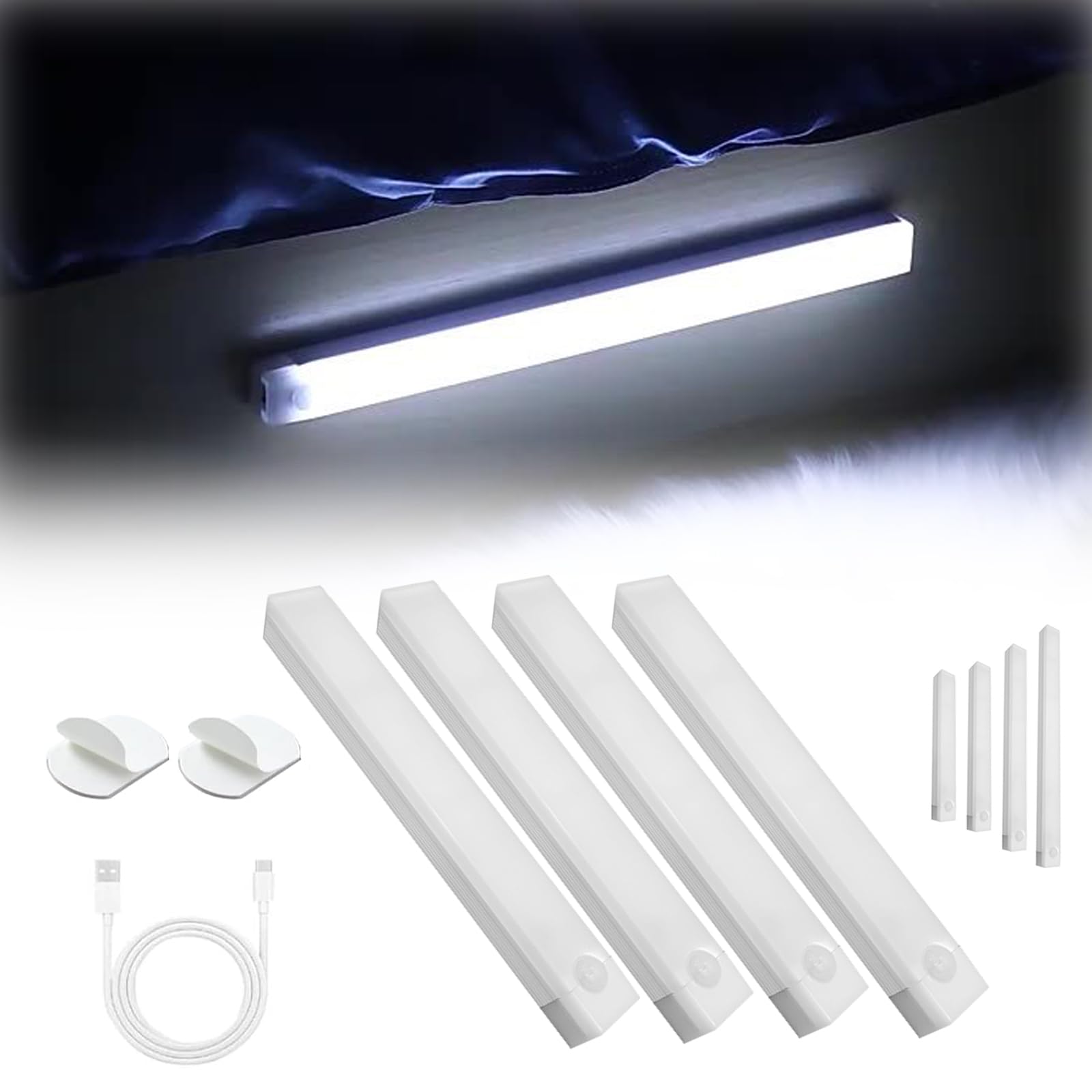 Punch-Free Smart Sensor Magnetic Rechargeable LED Lights, Motion Sensor Light Indoor, Human Body Intelligent Sensor Light, for Bedroom, Kitchen, Cabinets (4Pcs White, 10cm/3.94in)