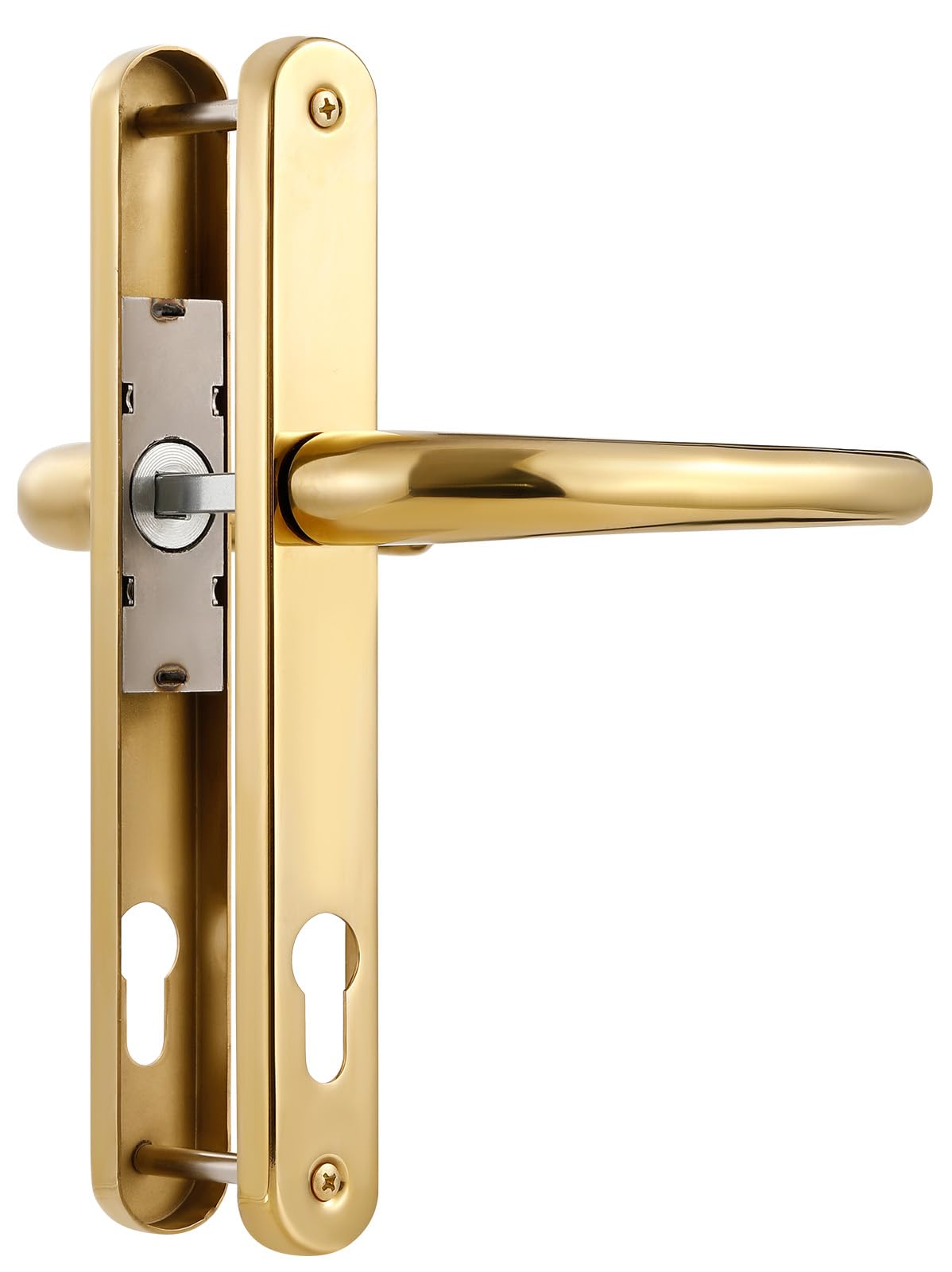 SORWDUERM Pvd Gold Door Handles Set 92mm PZ Centres 210mm Screw Hole Distance 240mm Backplate Length Replacement Door Lever for UPVC Composite Timber Door Stainless Steels