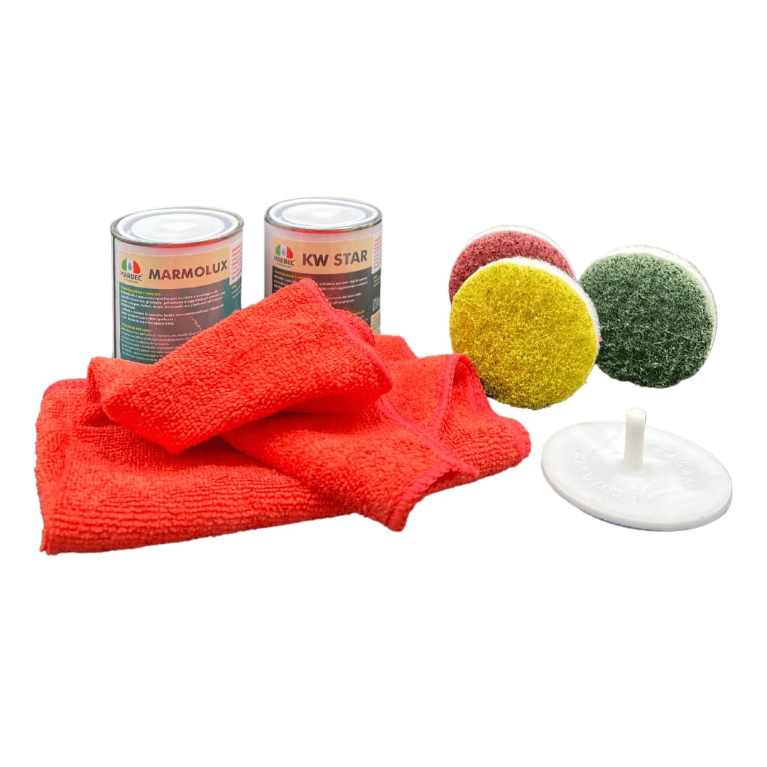MARBEC KIT RINNOVA MARMO 75MM TRAP Kit completo di pad diamantati e prodotti per la lucidatura ed il rinnovamento di superfici in marmo, pietra e graniglia opacizzati