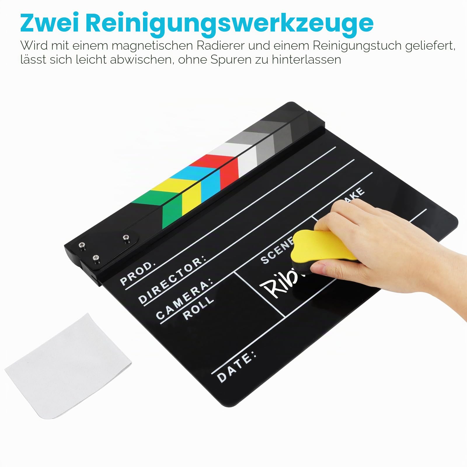 Acryl-Film-Regisseur, Schindel, Fotografie, Video, TV, Geschnittene Action-Szene, Schiefer, Klöppel, Requisiten, Schwarz
