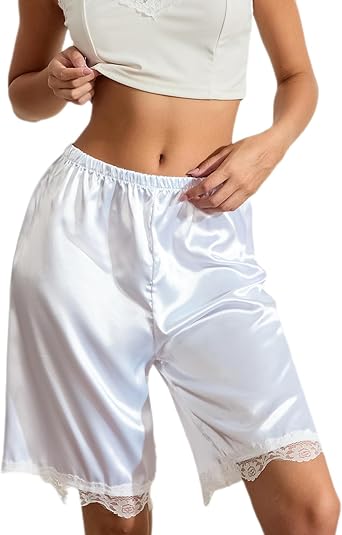 Pettipants for Women Half Slip Bloomer Pants Above Knee Lace Culotte Elastic Waist Liner Slip Shorts