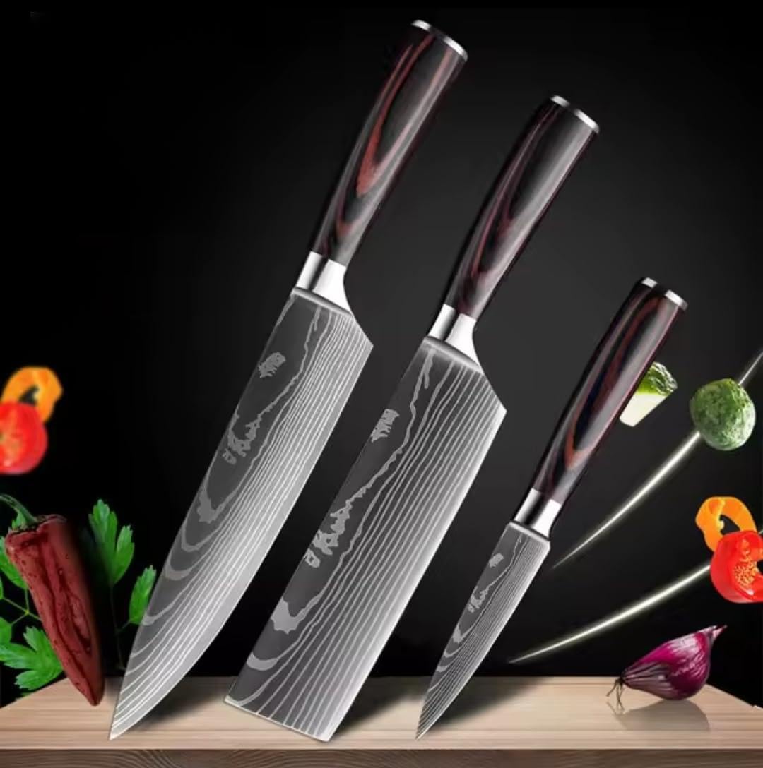 Couteau de cuisine japonais ensemble de 3 pièces avec couperet et couteau de chef