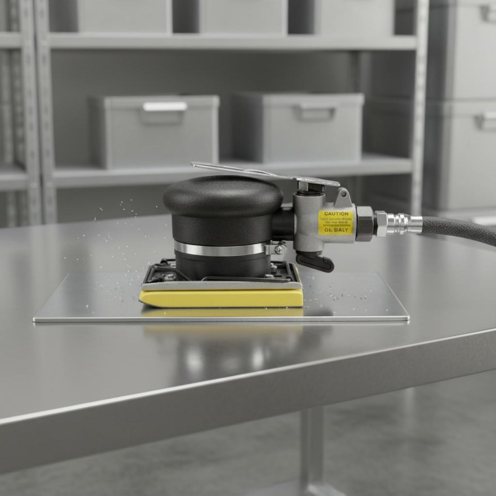Milageto Lijadora Neumática Máquina de Lijado Pulidora Herramienta de Aire Multifuncional con Acceso a Esquinas y Acabado , Pequeño Triangular 70mm 100mm Con Base De Gancho Y Bucle