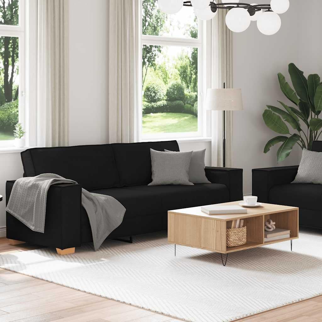 Sofa Set Black Fabric (100% Polyester) Living Room Furniture