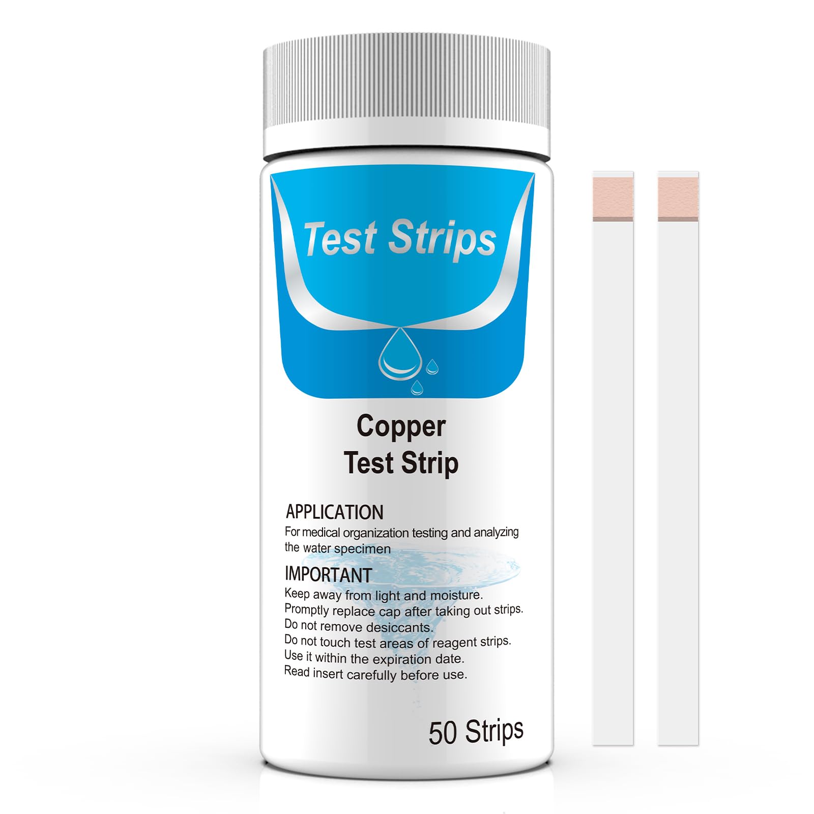 VANSUKY 50 Copper Test Strips – High Sensitivity 0–2 mg/L with 8 Scales – Accurate Water Testing for Drinking Water, Aquarium, Pool, Industry & Lab