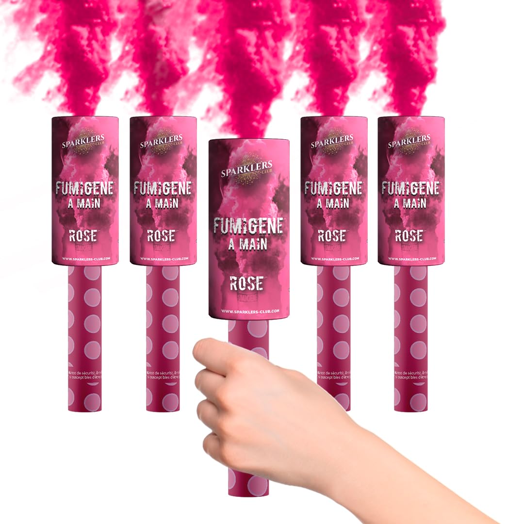 SPARKLERS CLUB Fumigène Torche à Main 45 secondes couleur Rose - Lot de 5