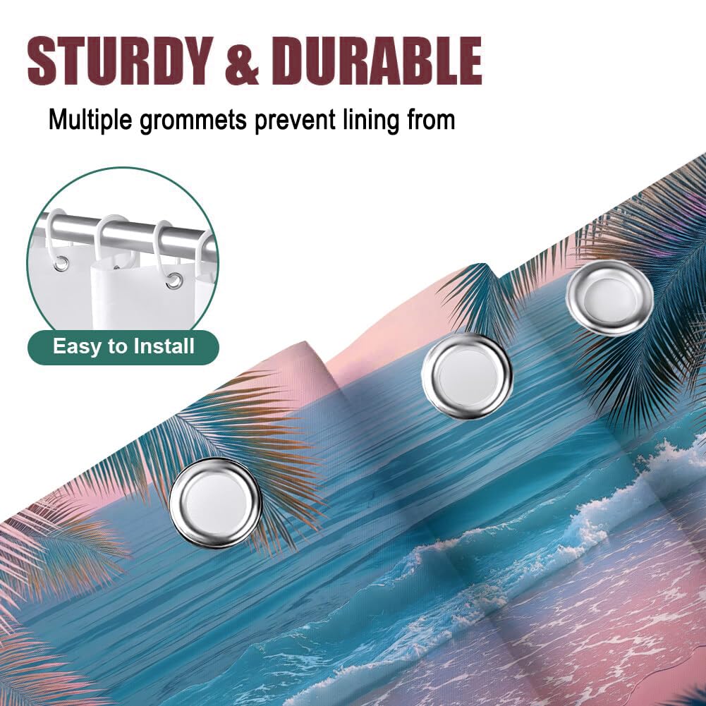 Rideau Douche,Rideau Baignoire Lavable en Machine Rideaux Douche Tissus Lavable Rideau De Baignoire Lavable pour Salle De Bain Domicile Baignoire Famille,Plage De Coconut Tree,