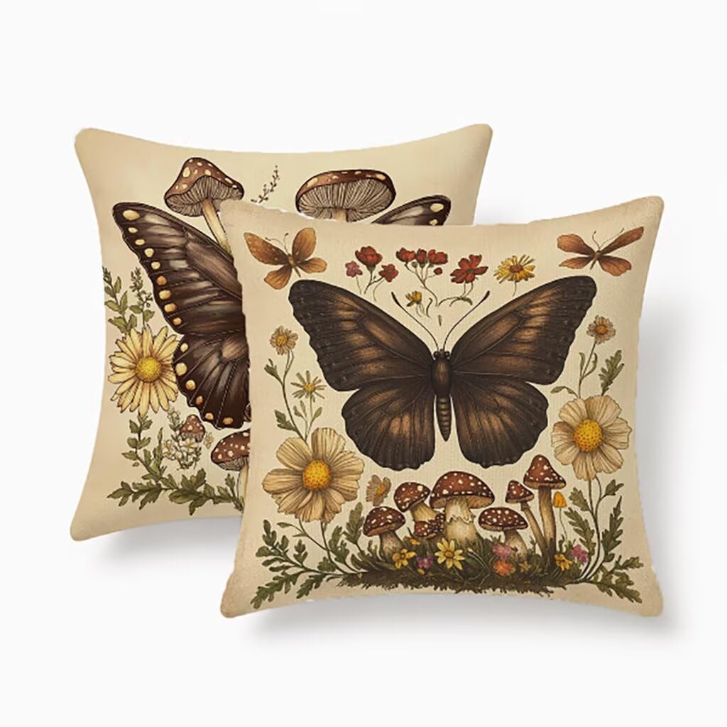 Lin coussin extérieur imperméable papillon 50x50 lot de 2 beige pour canapé lit de jardin