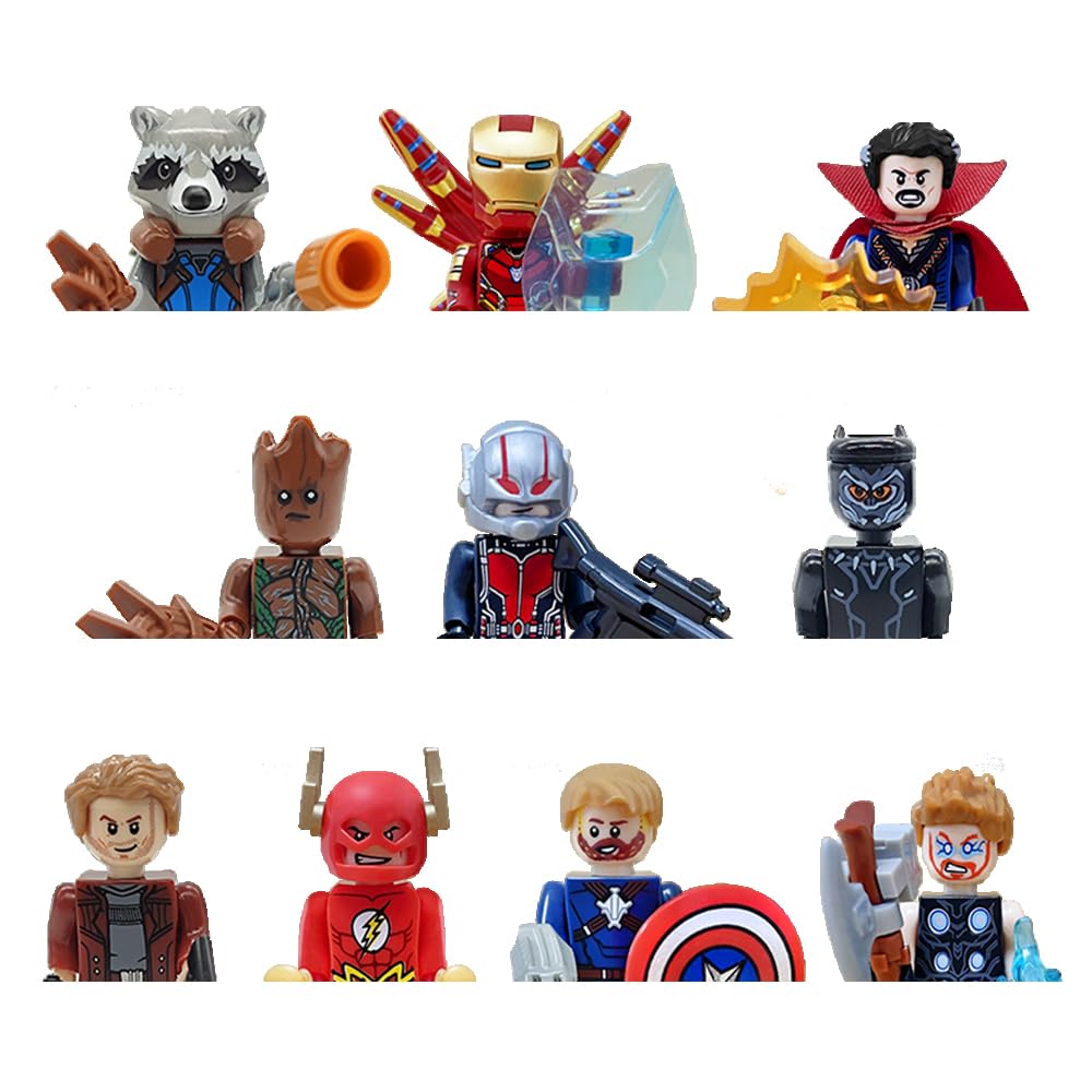 Superhero Minifigures, 10pcs Little People Figures, Mini Building Blocks with Movable Leg, Arm Head, Birthday Party Favors, Collectible Character Toys and Christmas Halloween Easter Gift for Kids