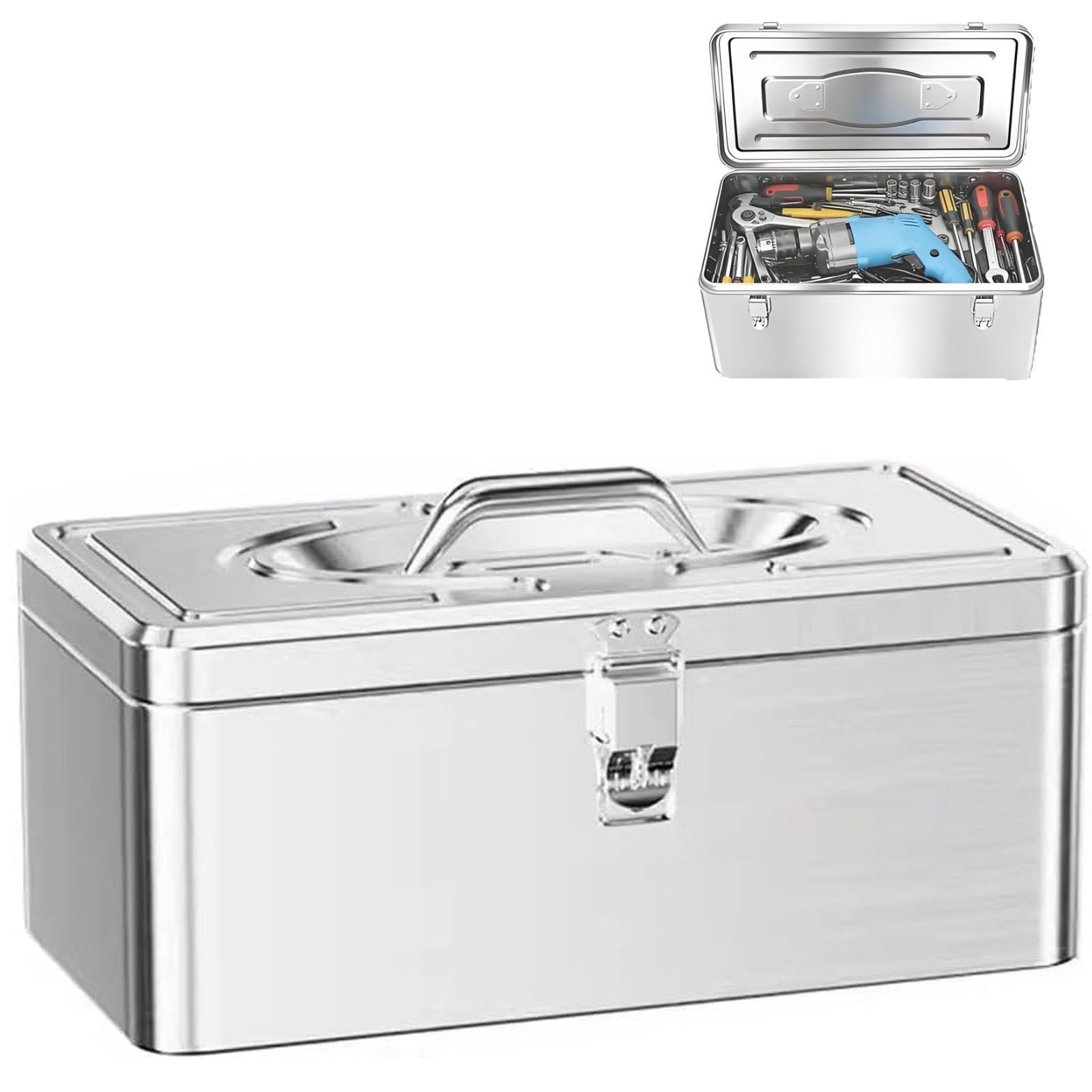 Stainless Steel Cantilever Toolbox Portable Metal Tool Box with Carrying Handle, 430 Stainless,for Storage and Transport of Tools Medium