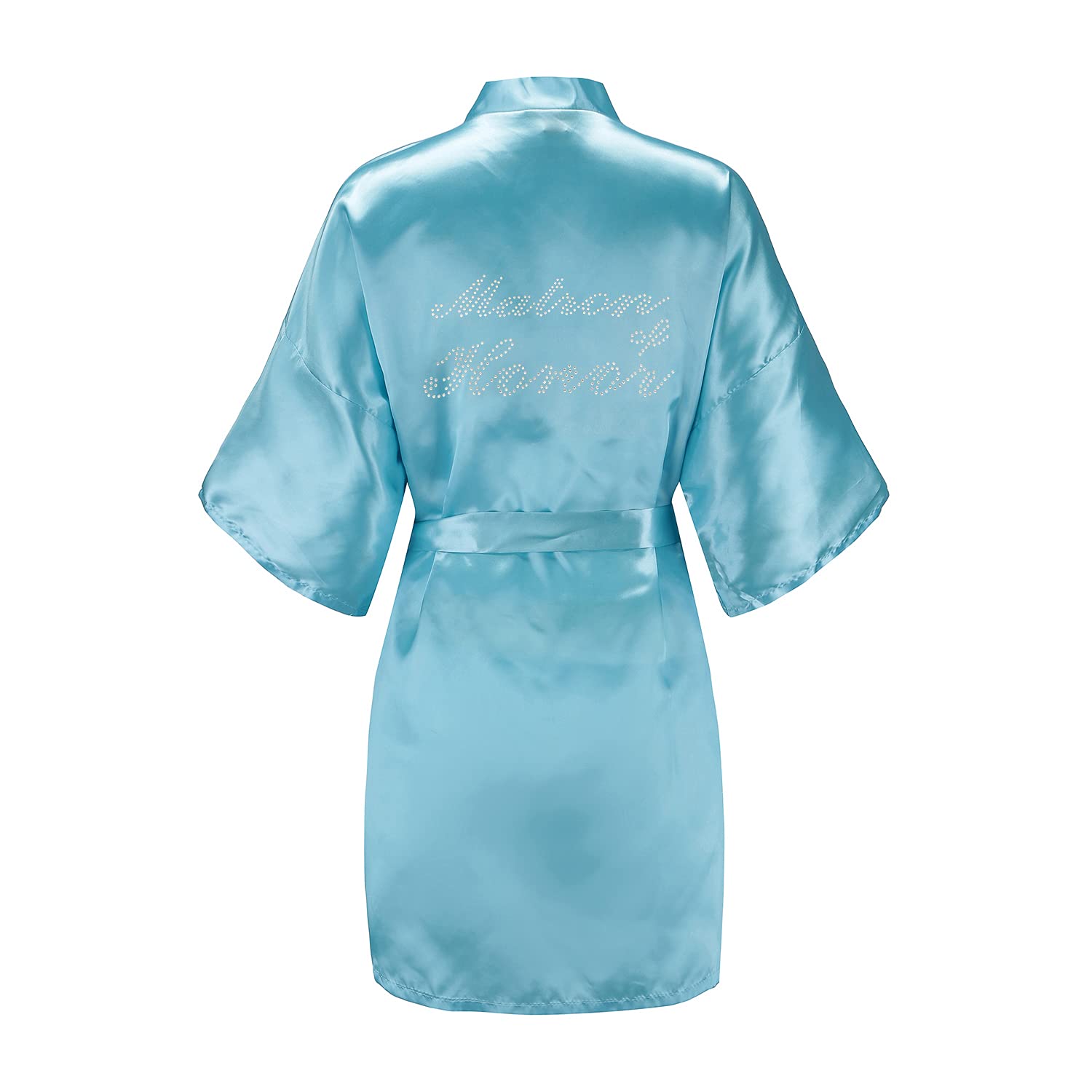 EPLAZA Women's One Size Silver Rhinestones Bride Bridesmaid Short Satin Robes for Wedding Party Getting Ready