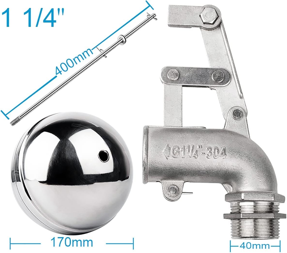 Steel Float Valve 1/2 3/4 1 1-1/4 Inch High Pressure Water Tank Valve,Stainless for Pump/Expansion Systems(1-1/4")