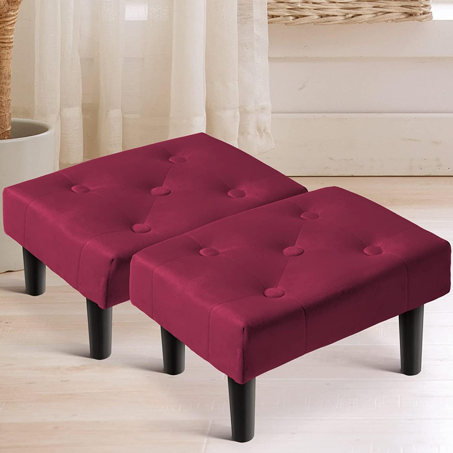 LEXABEST Velvet Wooden Step Stool for Adults Velvet Upholstered Small Ottoman Foot Rest Stools Modern Rectangle Foot Stool Pouf Ottoman Sofa Footrest for Couch Chair Living Room Easy Assembly (Maroon) (B0D4F9F1J7) Amazon Price History, Amazon Price Tracker