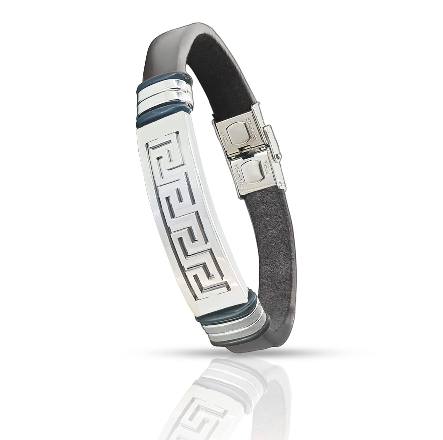 Only faith Pulsera de Cuero para Hombre ajustable acero inoxidable Brazalete regalo para hombre