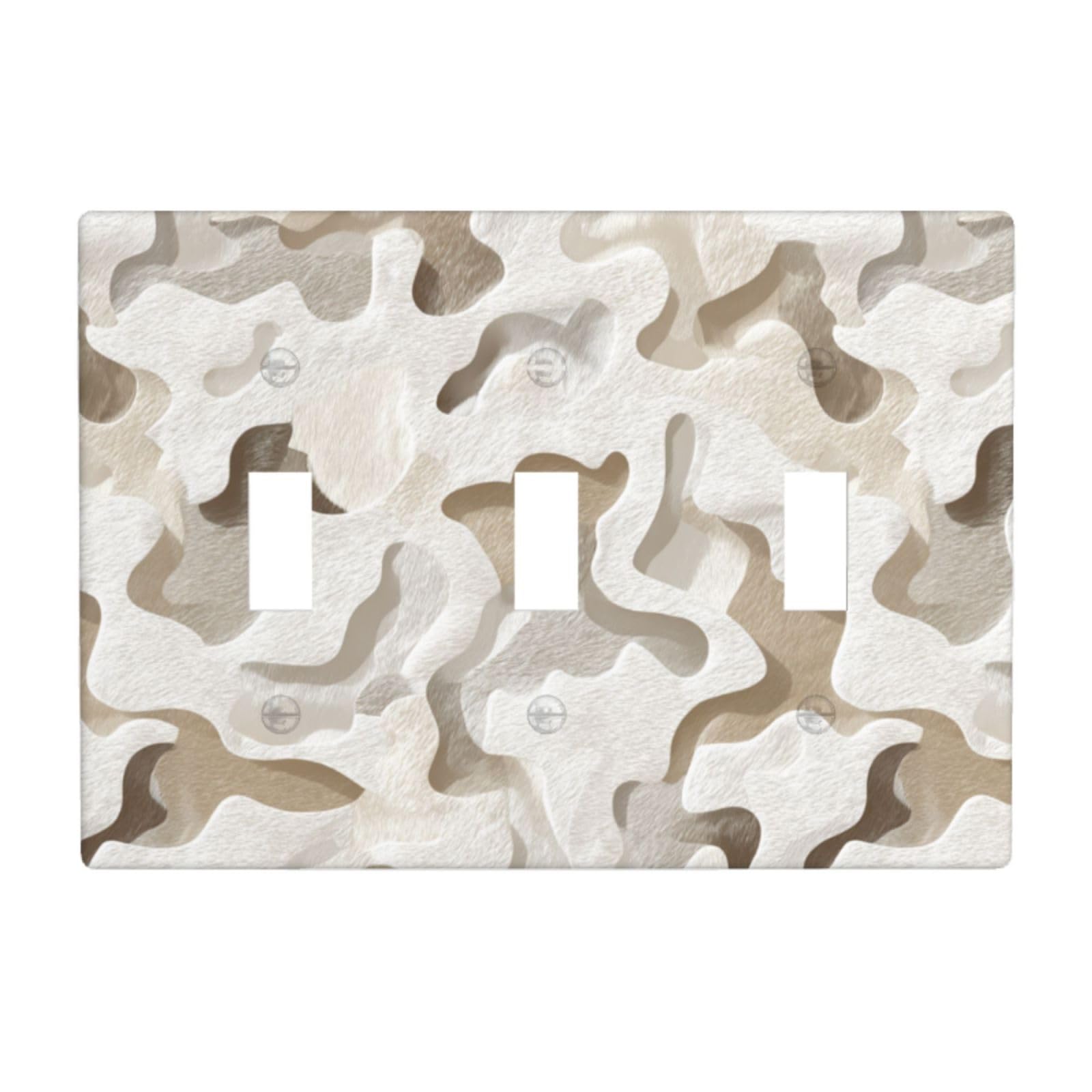 White Cowhide Abstract Pattern Light Switch Covers 3 Gang Triple Toggle Wall Plate Switchplate Electrical Faceplate for Bathroom Kitchen Bedroom Decor
