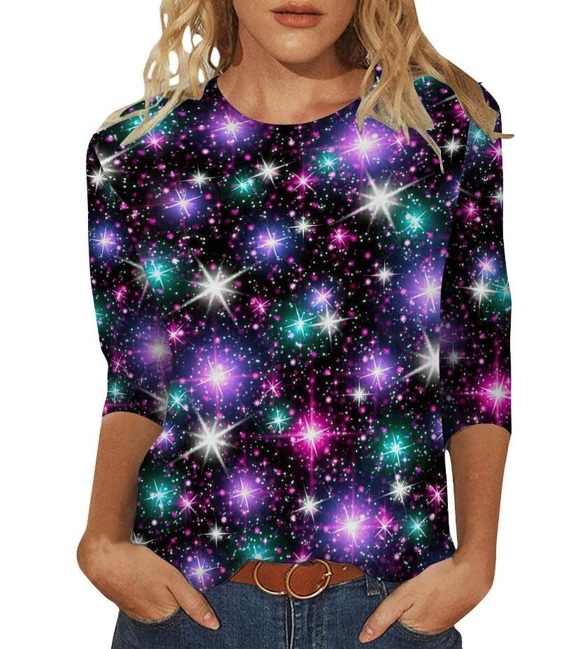 Generisch Camiseta tirolesa para invierno, color liso, cuello redondo, holgada, manga larga, estampado navideño, camisa, morado, XL