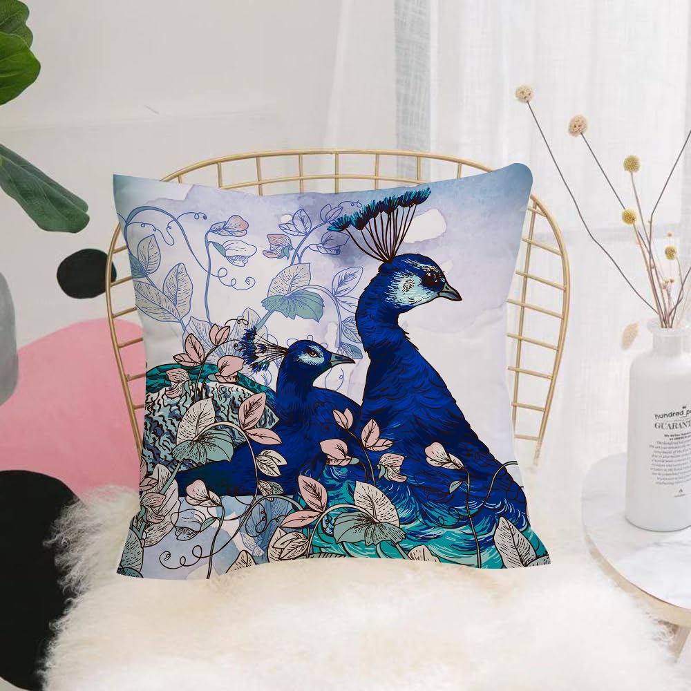 Hyosxw Peacock Decoration, Peacocks Decorating Exot - A2 Cushion Cover,Throw Pillow Case Home Decorative For Living Room Bedroom Sofa Chair 18X18 Inch,Peacock Decoration, Peacocks Decorating Exotic Flowers Plant,Pillowcase 45X45cm
