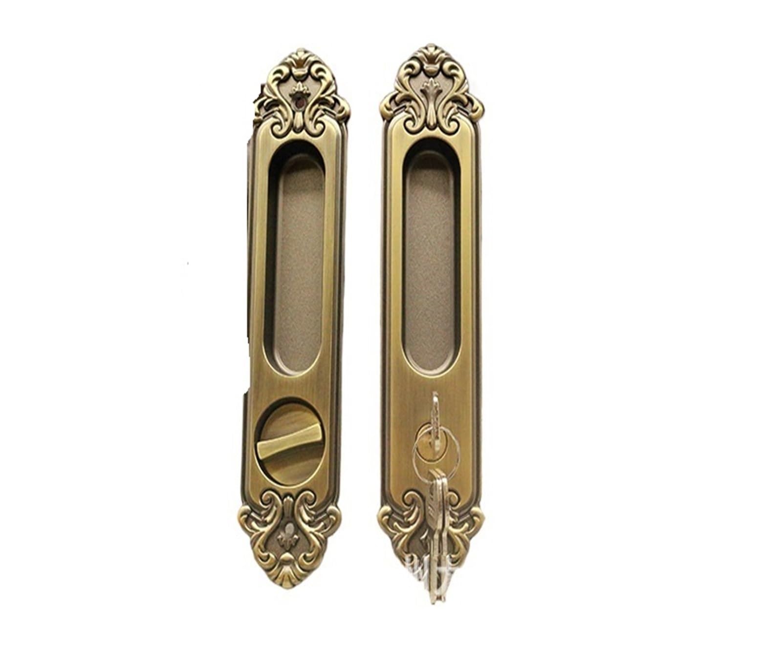 NYRXRYTCA Chinese Retro Sliding Door Lock Indoor Cabinet Wooden Door Double-Sided Sliding Door Lock Bathroom Balcony Flat Push Button European Style(YM01 bronze with lock body)