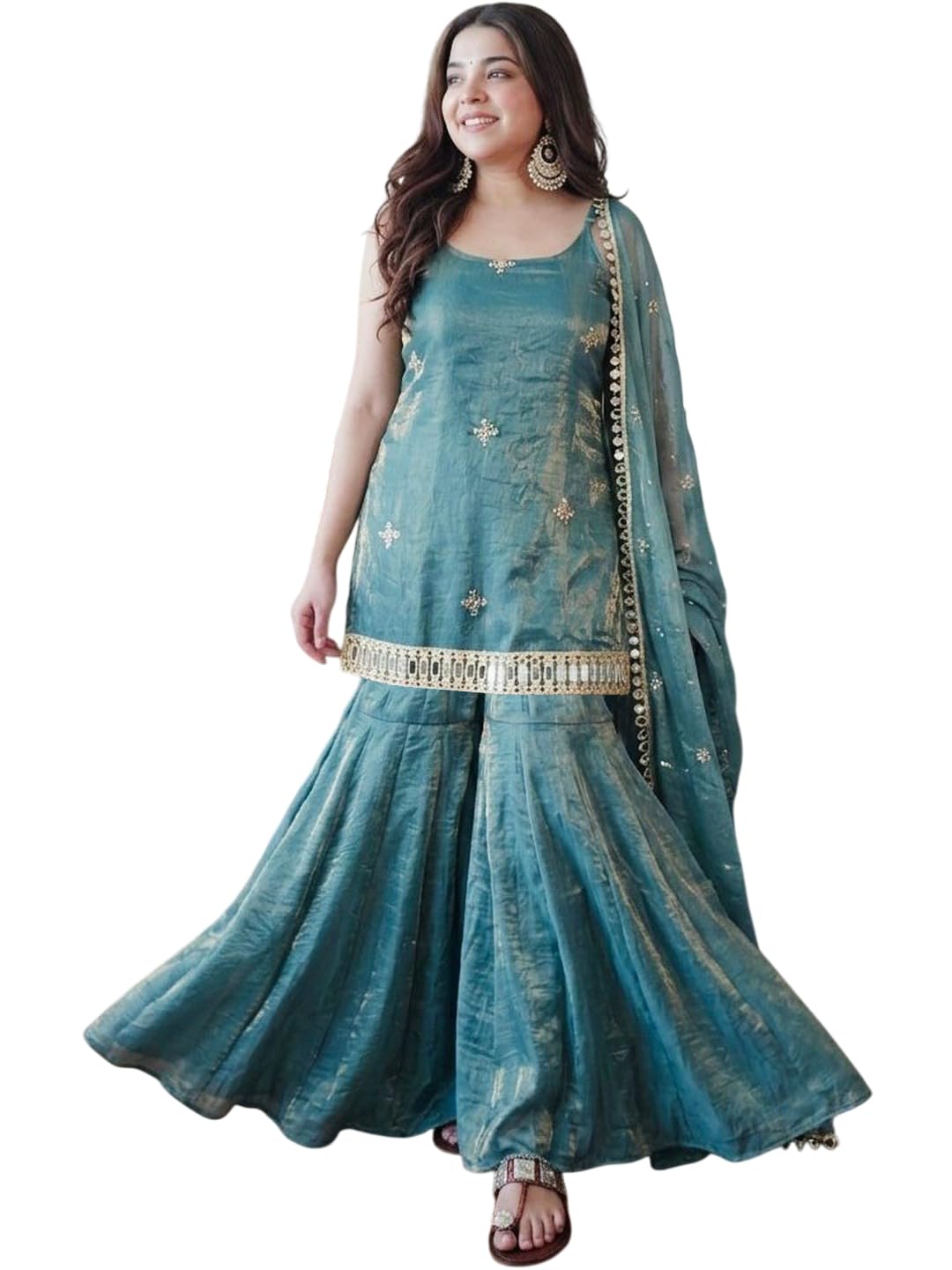 Women Embroidered Regular Mirror Work Kurta with Palazzos & With Dupatta mbroidered Kurti Sharara Dupatta Set | Sharara Suit for Women | Embroidered Kurti with-image-39