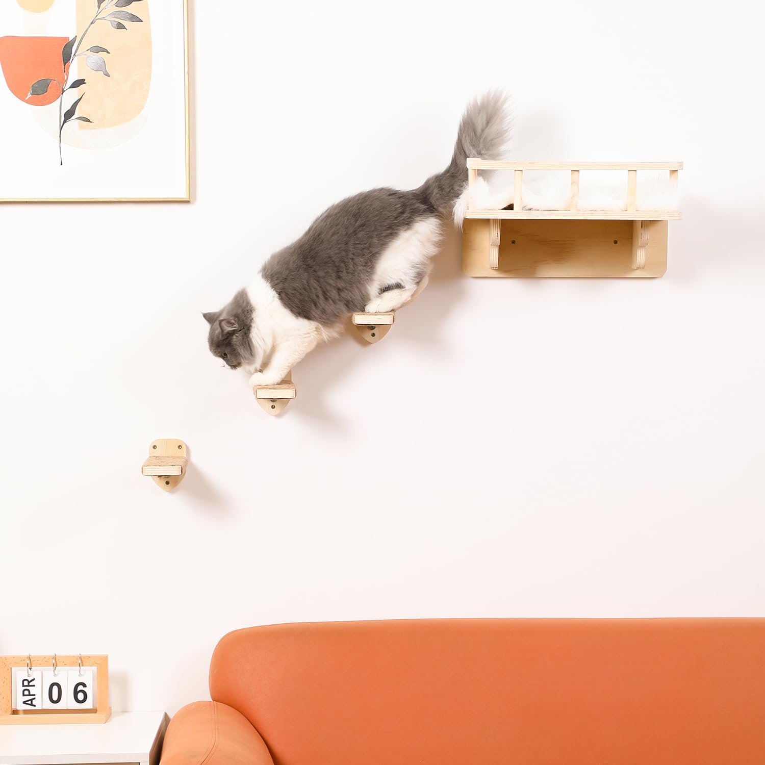 COOLEX Cat Wall Shelf with 3 Cat Wall Steps,Cat Wall Shelves with Plush Coverd,Cat Climbing Shelf for Indoor Cat,Cat Wall Furniture Cat Shelf for Wall (Wood)