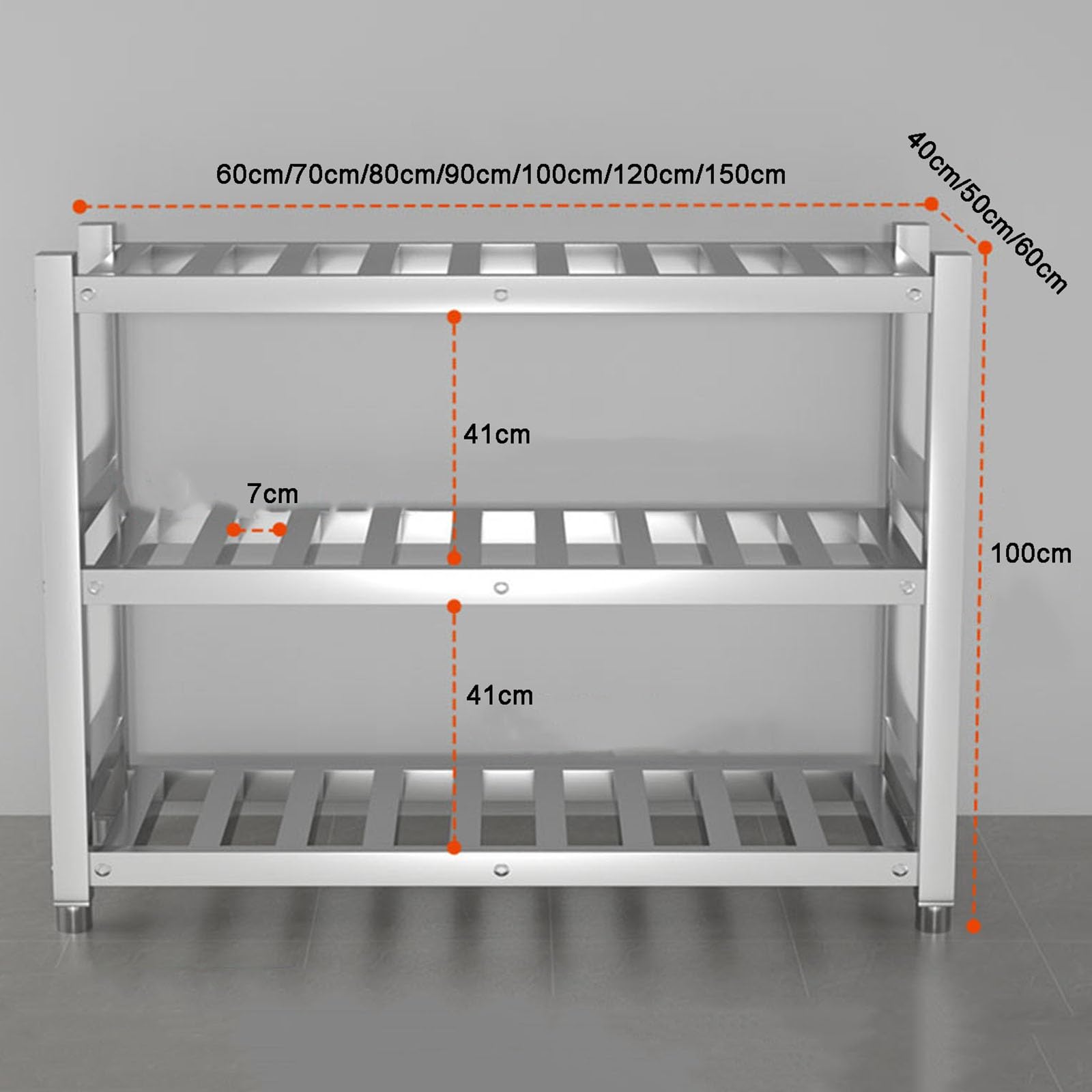 Wytrzymały 3-poziomowy regał ze stali nierdzewnej, regulowany, metalowy stojak do przechowywania, do kuchni, garażu, biura i restauracji (90 x 40 x 100 cm) – wszechstronne rozwiązanie do