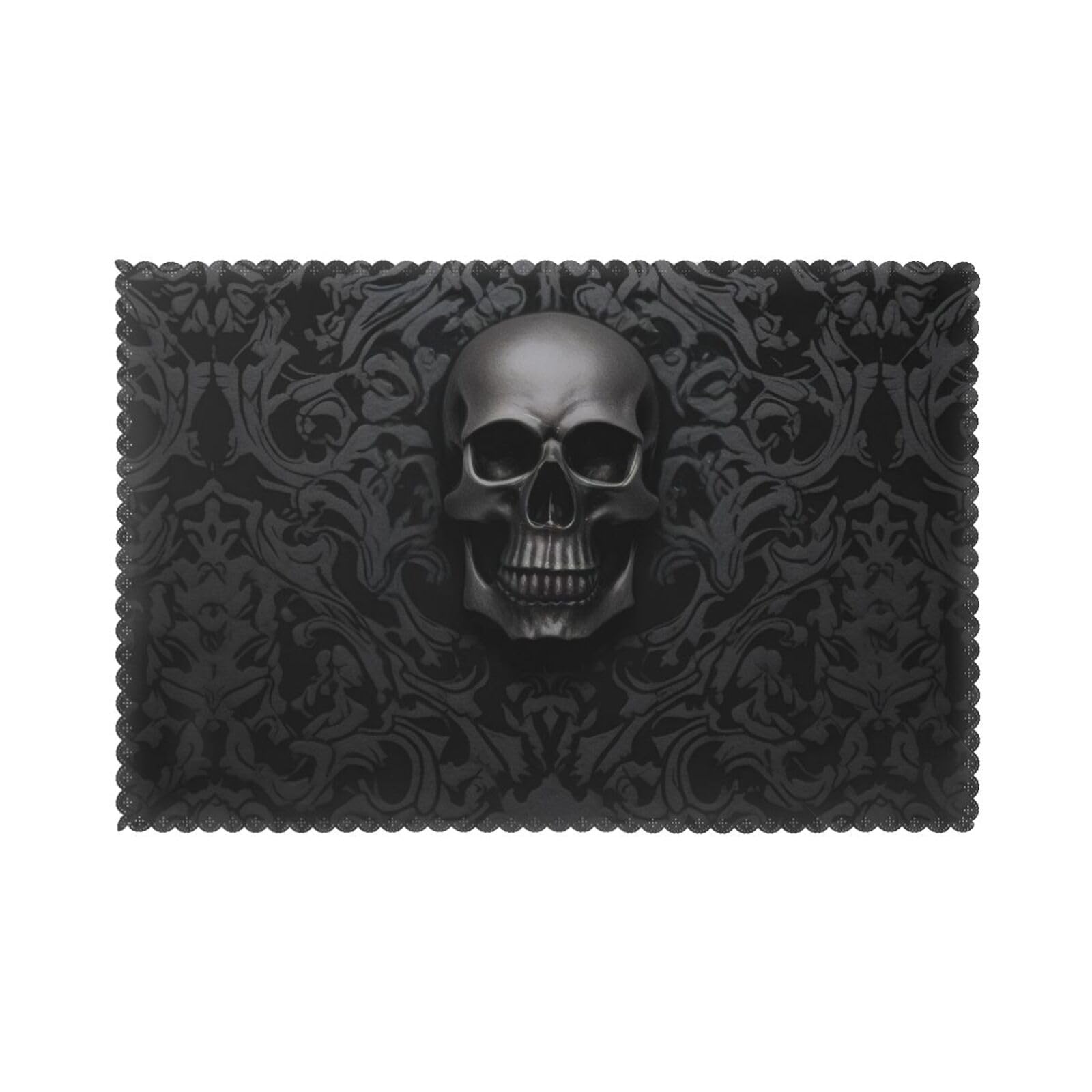 Stylish Gothic Wallpaper Skull Placemats For Dining Table Set Of 6 - Anti-Skid, Polyester, Wipe Clean, 12x18in Place Mats For Table Washable For Kitchen, Hotel, And Banquet