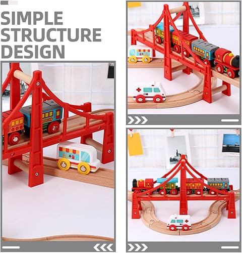 Miniatura 6 de Totority Puente de intersección de 2 piezas, puente de tren de madera, modelo puente de ferrocarril con pista de madera, puente de suspensión,
