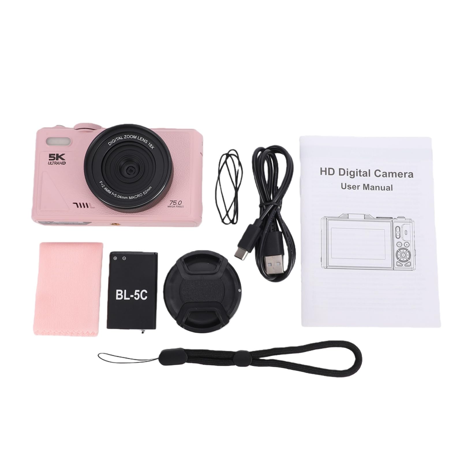 Fotocamera Digitale 5K 80MP, Zoom Digitale 18X, Schermo Flip Antivibrazione da 3", Supporta Pausa Video Time Lapse Rallentatore, Fotocamera Vlogging Ricaricabile per Adolescenti