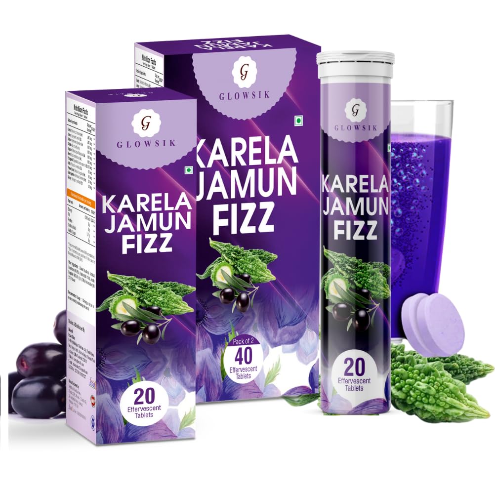 Glowsik Ayurvedic Karela Jamun 60 Effervescent Tablets for Blood Sugar | Herbal Diabetes Management | Promotes Healthy Glucose Levels and Digestive Health | Ayurvedic Effervescent Drink (60 Tablets)