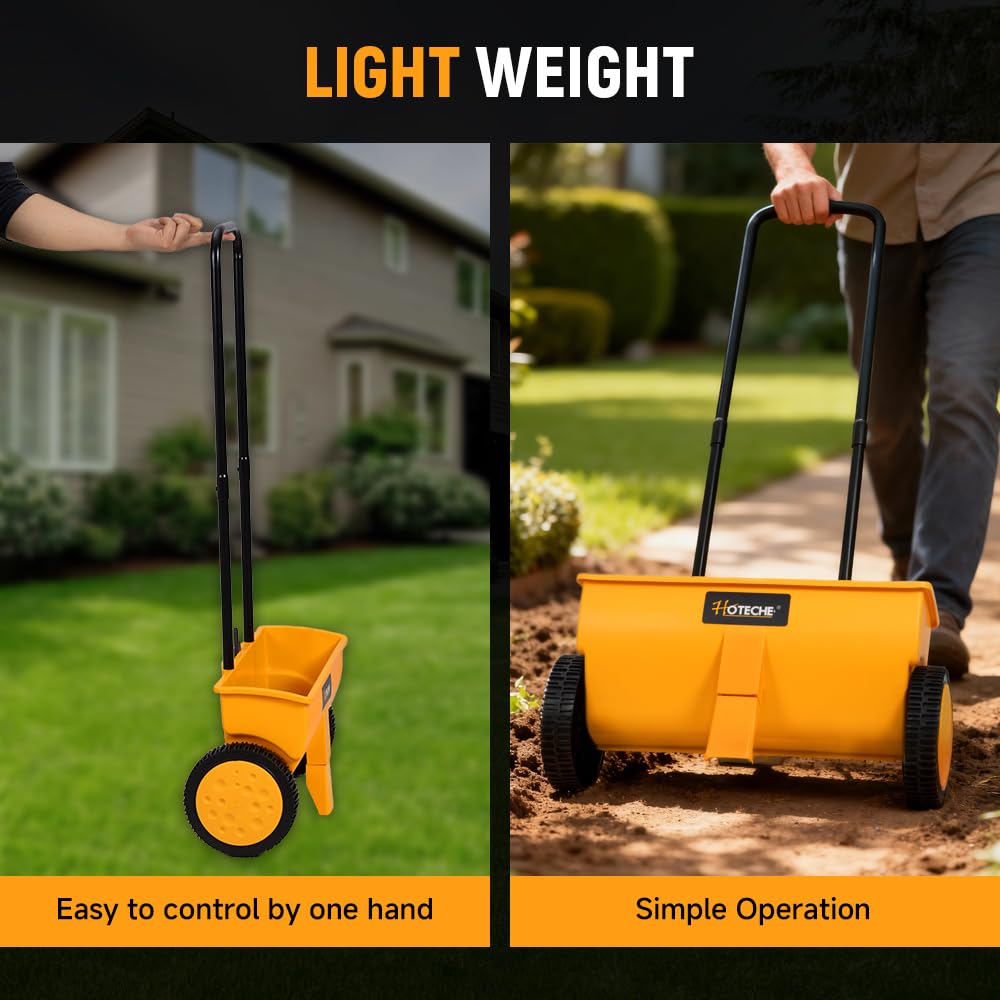 Hoteche 12L Streuwagen, 450MM Arbeitsbreite, Orange-Schwarz, Farbbox