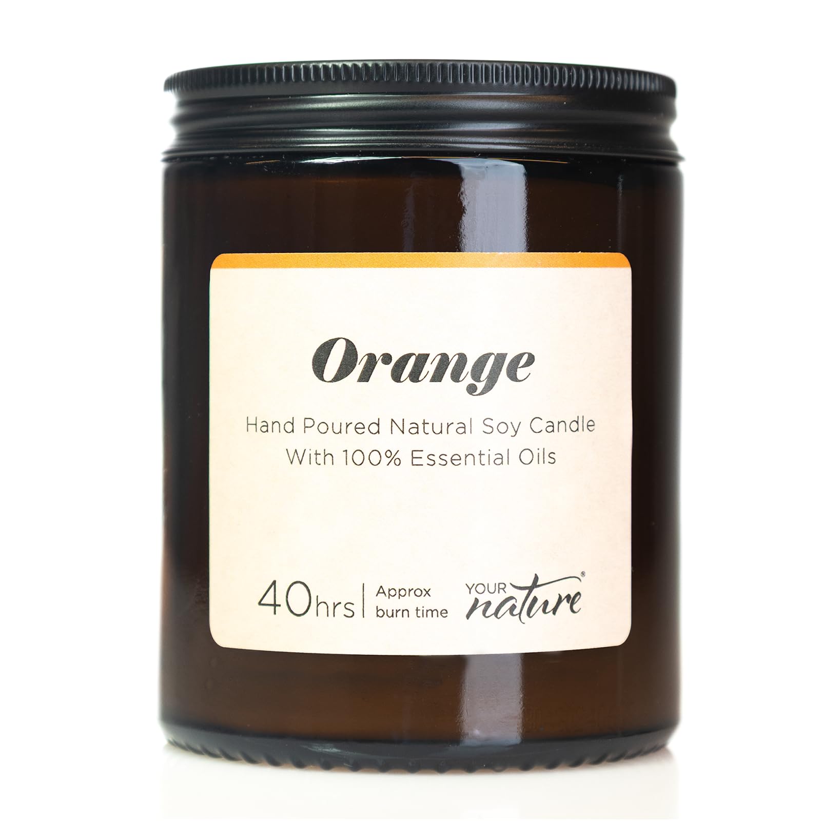 Your Nature Orange Aromatherapy Candle – Luxury Handmade Soy Wax with Pure Essential Oils, Cotton Wick, Vegan & Eco-Friendly, Long Lasting Calming Fragrance, 140g