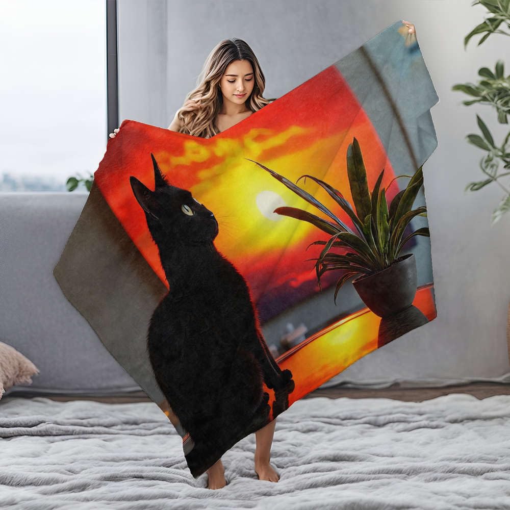 Couverture flanelle chat noir de qualité supérieure pour literie king size élégante