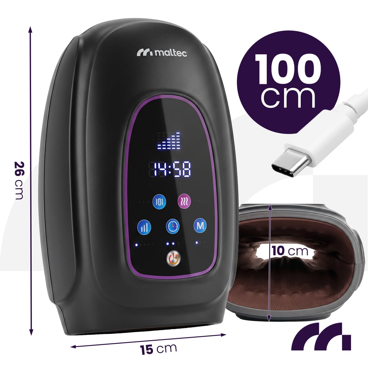 MalTec Handmassagegerät mit Wärme, Vibration, 5 Stufen und Akku