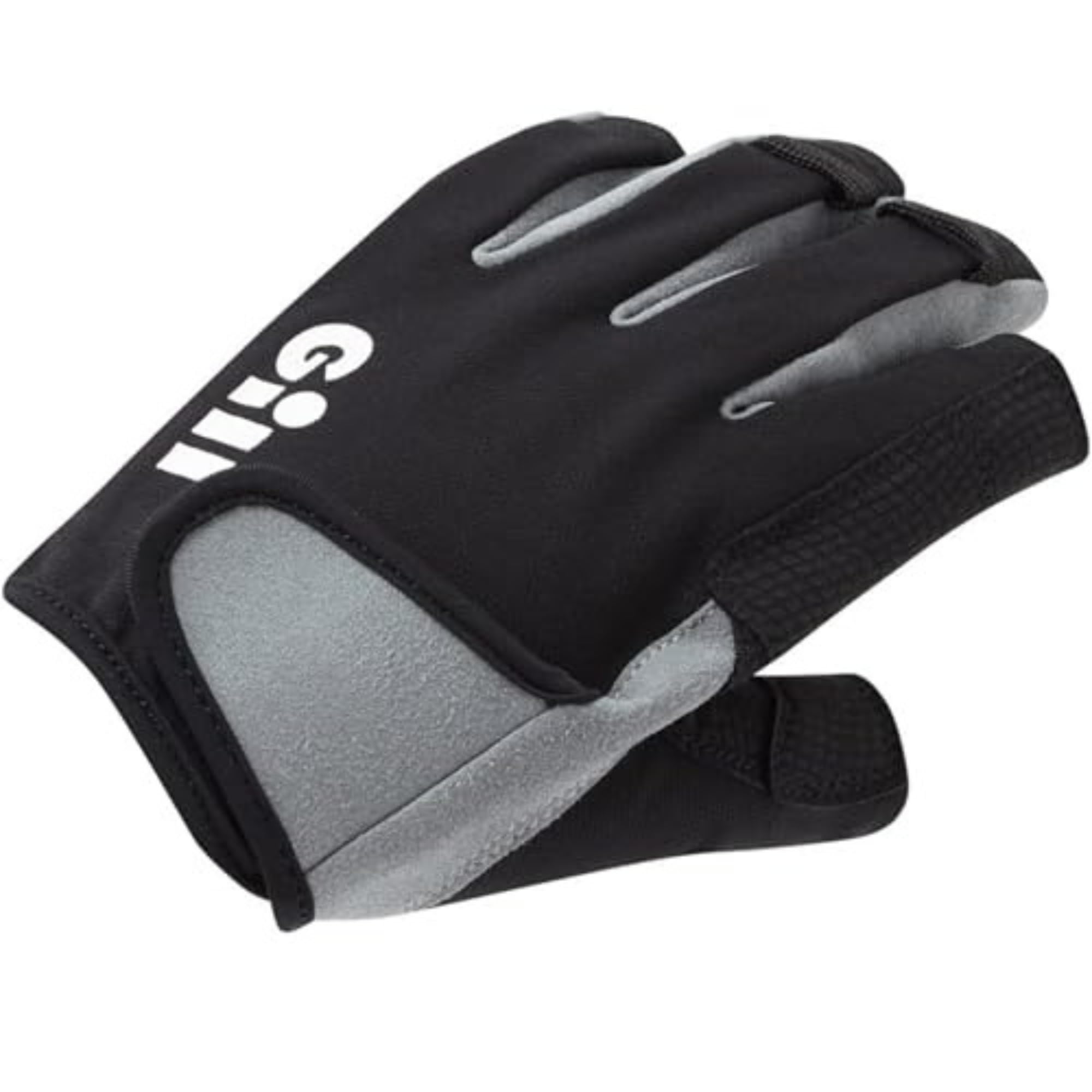 Gill Deckhand Sailing Gloves Short Finger with 3/4 Length Fingers - 50+ UV Sun Protection & Water Repellent, Black, Medium