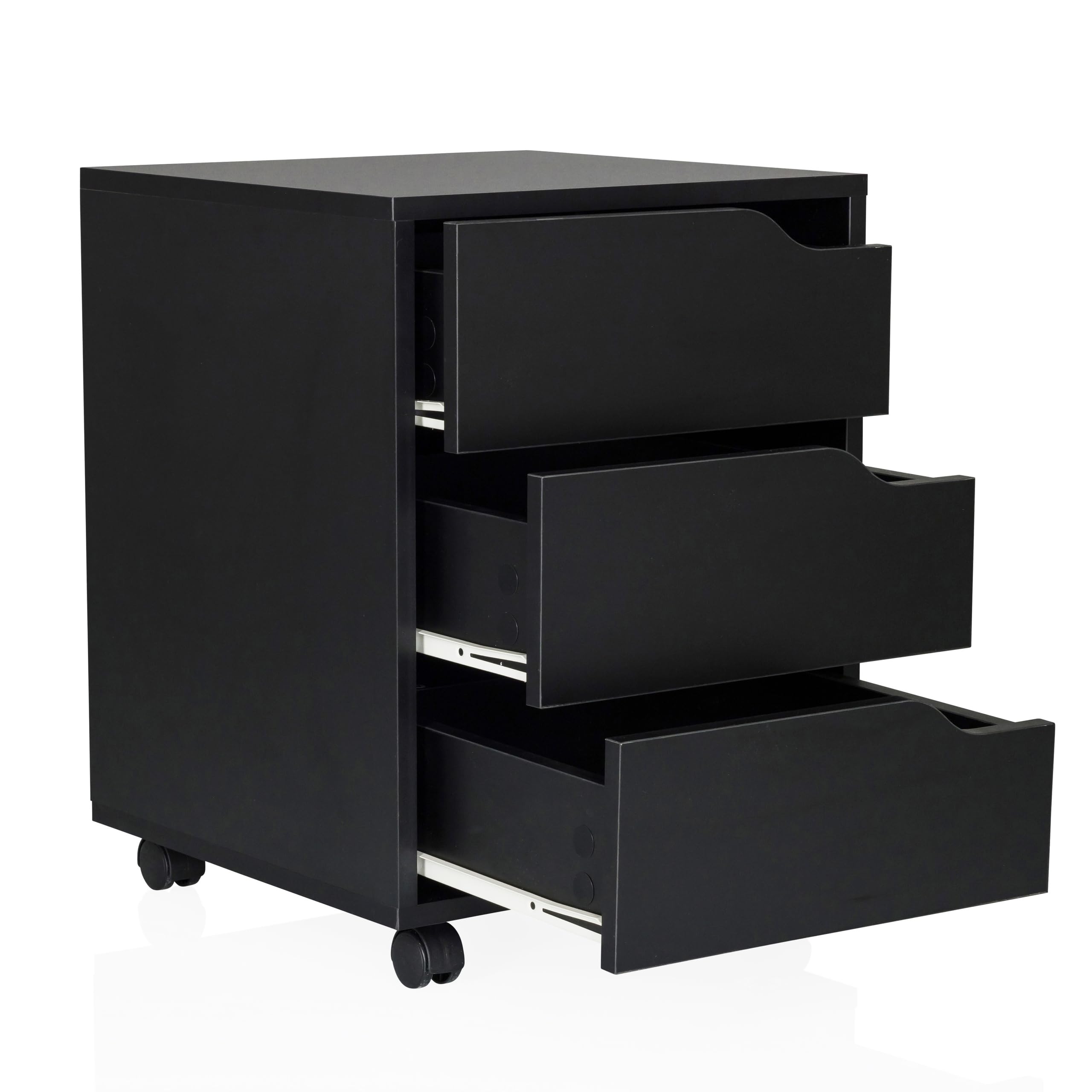 hjh OFFICE Pedestal móvil Organiser I Armario Auxiliar Espacioso con cajones y Ruedas, Negro