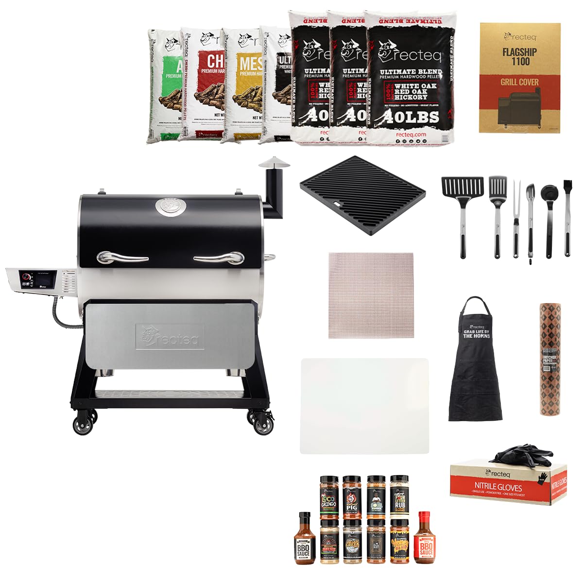 recteq Pellet Grill Smoker - Flagship 1600, Wood Pellet Smoker, BBQ Pellet Smokers, Wi-Fi Smart Grill, 1600 Sq. In. Cook Space, Pellet Smoker Grill, 40 lbs Hopper, 40 Hr Cooking, BBQ Master Bundle