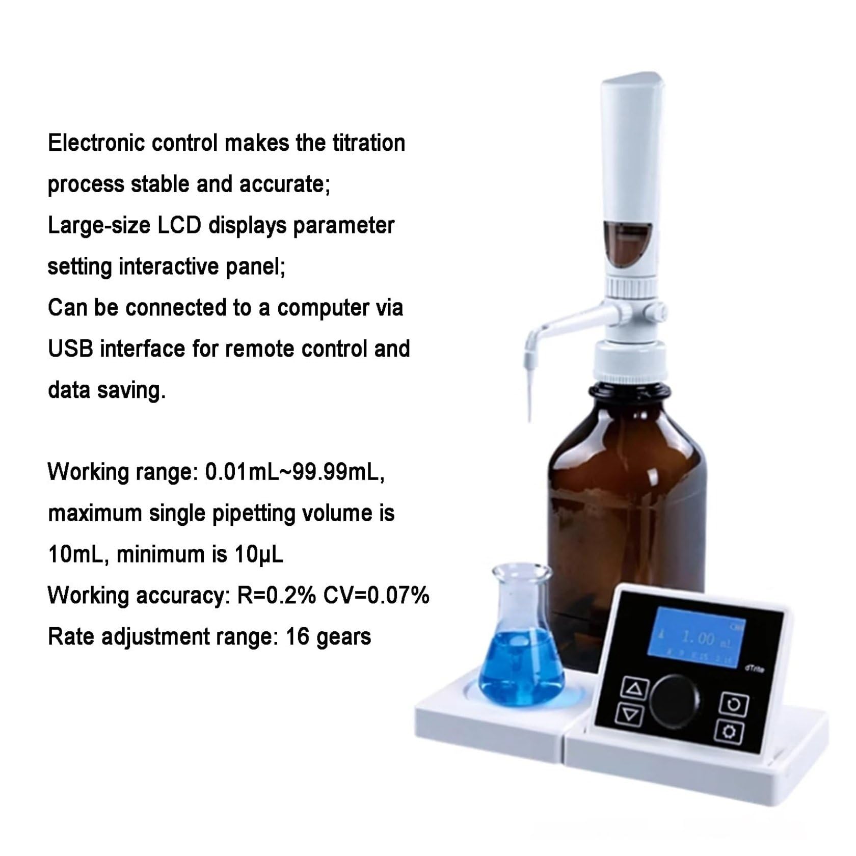 Digitaler Flaschendeckelspender, genauer Flüssigkeitsspender für Laborgebrauch, 0,01-99,99 ml Polypropylen-Bürette