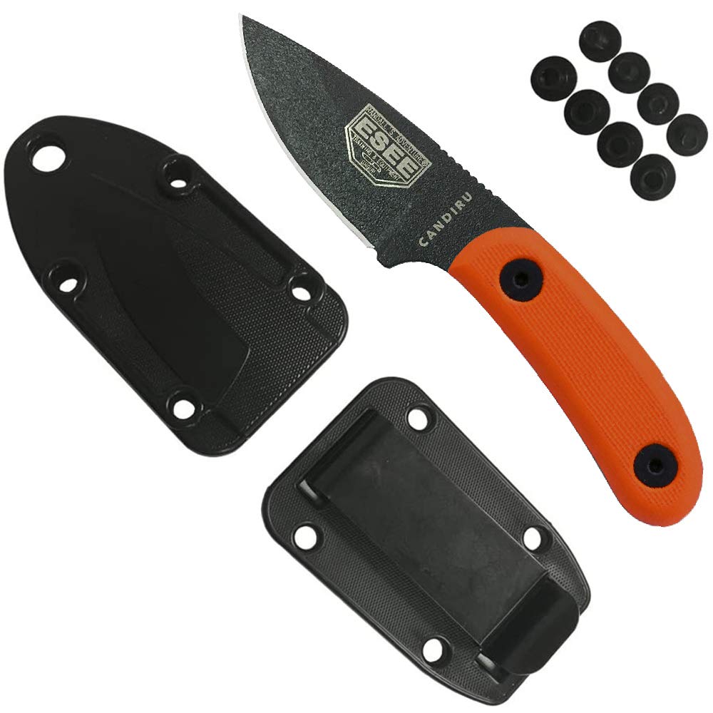 ESEE Knives Candiru Fixed Blade Knife with Molded Polymer Sheath (Orange G10 Handle/Black Blade/Black Sheath)