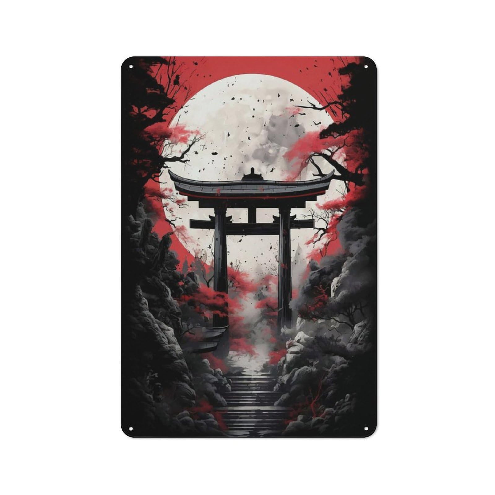 Junmoney Japan Tori Landscape Tin Sign 30X20cm For Workshop Wall, Retro Wall Decor, Suited To Metal Sign Collectors