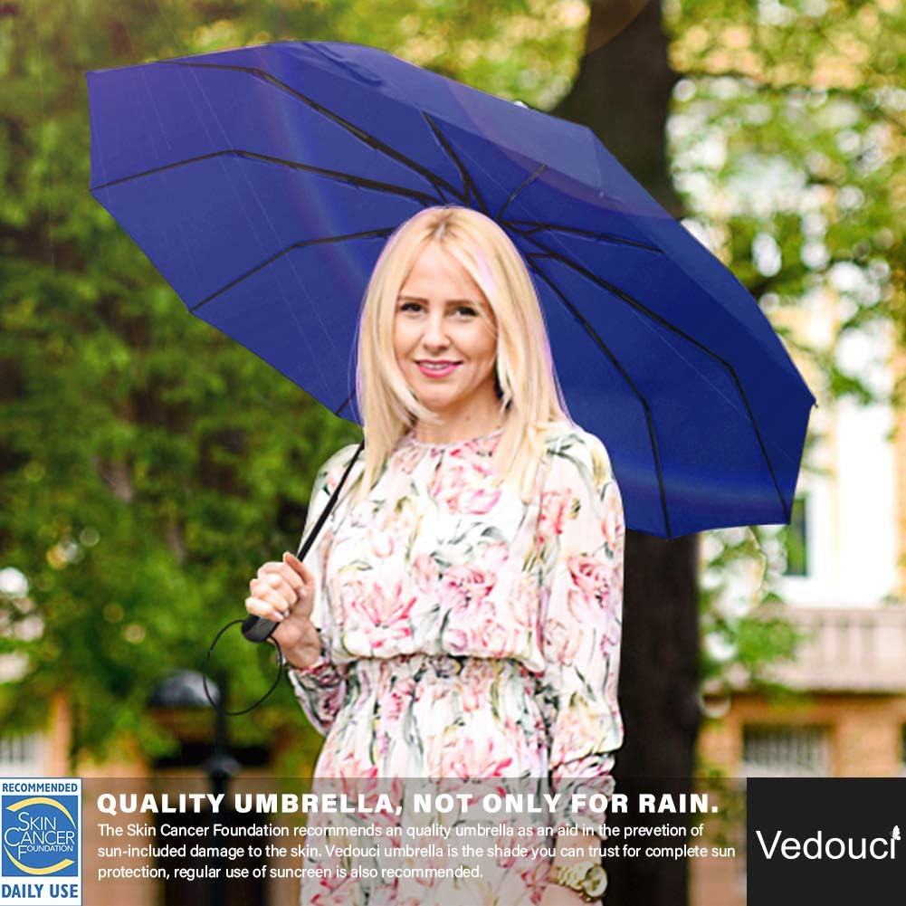 USA Folding Umbrella 10 Ribs Compact Travel Umbrella with Teflon Coating, Automatic Umbrellas Anti UV Coating Folding Umbrellas（Royal Blue） - Image 5