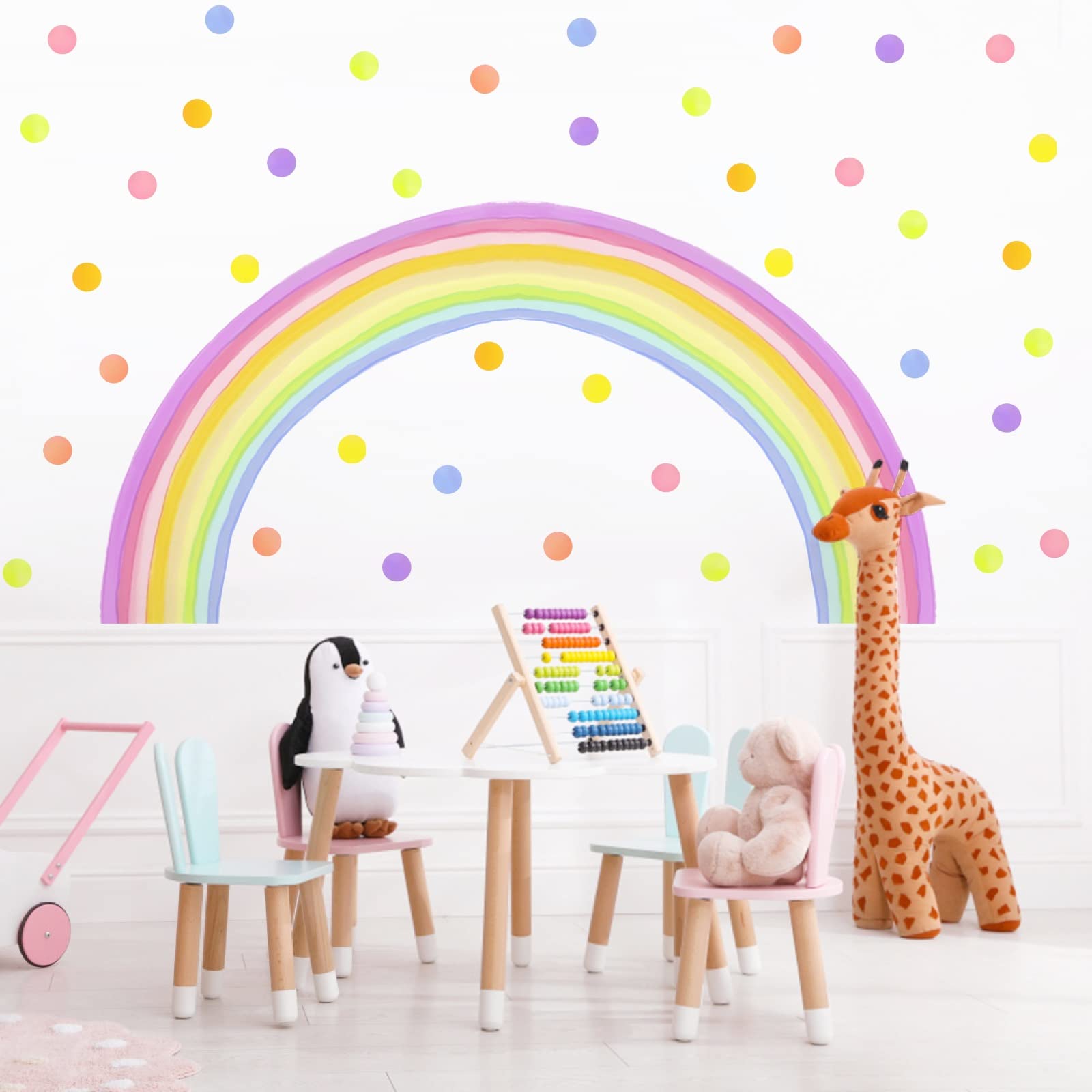 Calcomanía de pared grande de arco iris, diseño de lunares, color pastel, arcoíris, diseño de lunares, para pared, para cuarto de niños, habitación de las niñas