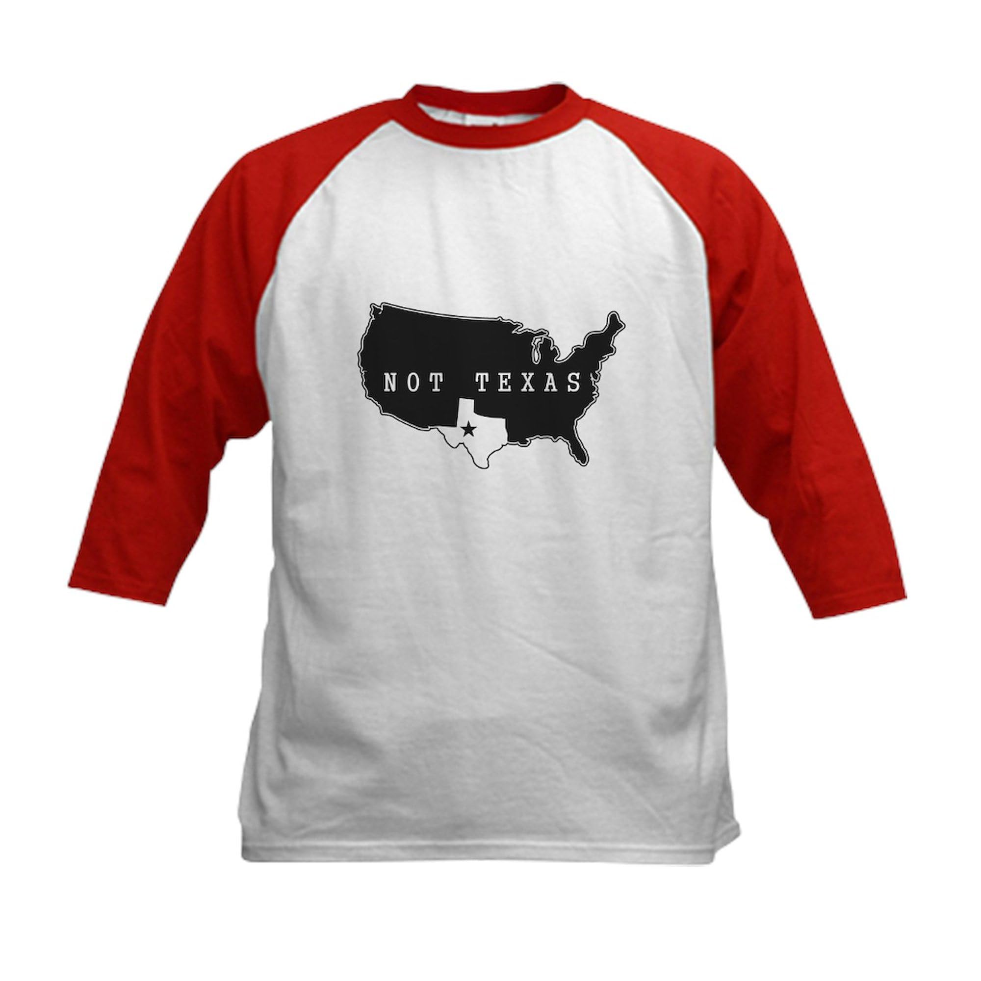 CafePress Not Texas Baseball Jersey Kids Cotton Baseball Jersey, 3/4 Raglan Sleeve Shirt Red/White