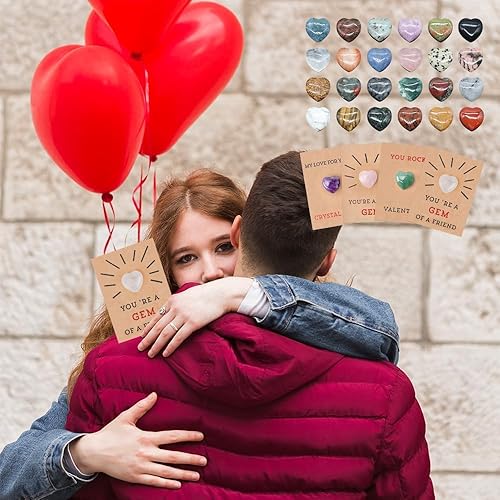 Miniatura 6 de 24 tarjetas de San Valentín con piedras de cristal en forma de corazón, regalos del día de San Valentín para niños, tarjeta de intercambio de San