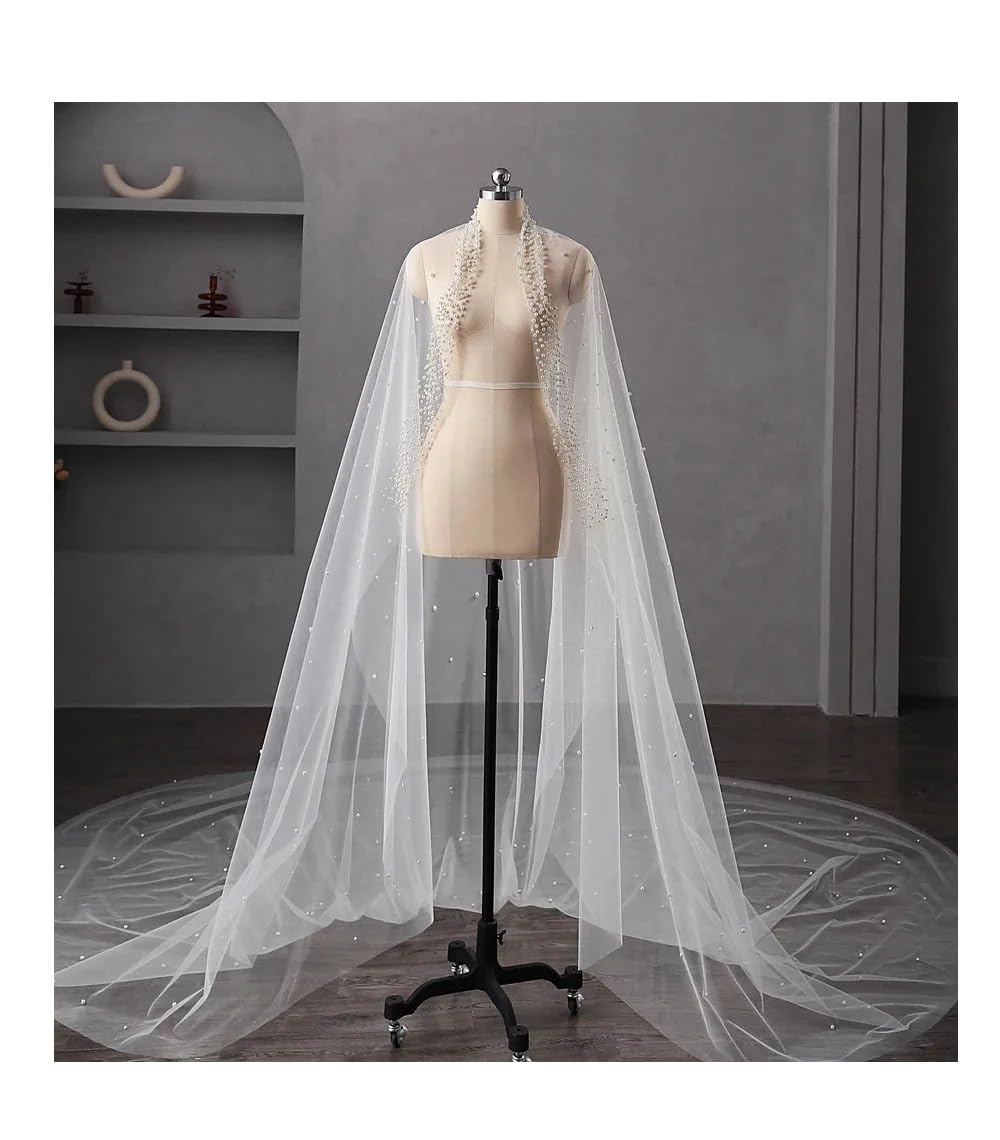 Schleier Braut,Schleier Lange Brautschleier 1 Lage Tüll mit Perlentüll Hochzeitsaccessoires(500cm)
