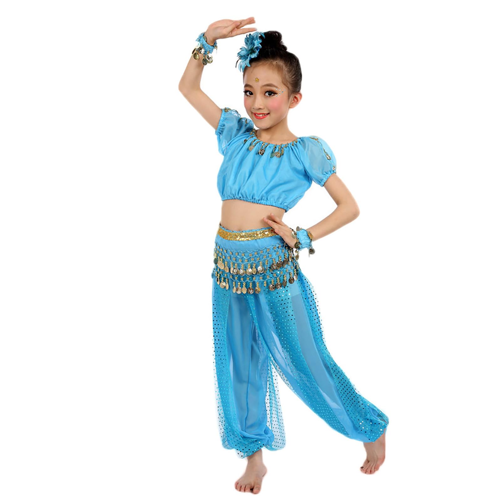 Girls Belly Dance Costume Set 2-Piece Outfit Girls With Top And Lantern Pants Arabian Dancing Performance Professional Carnival Dancer Outfit Suit — image 1