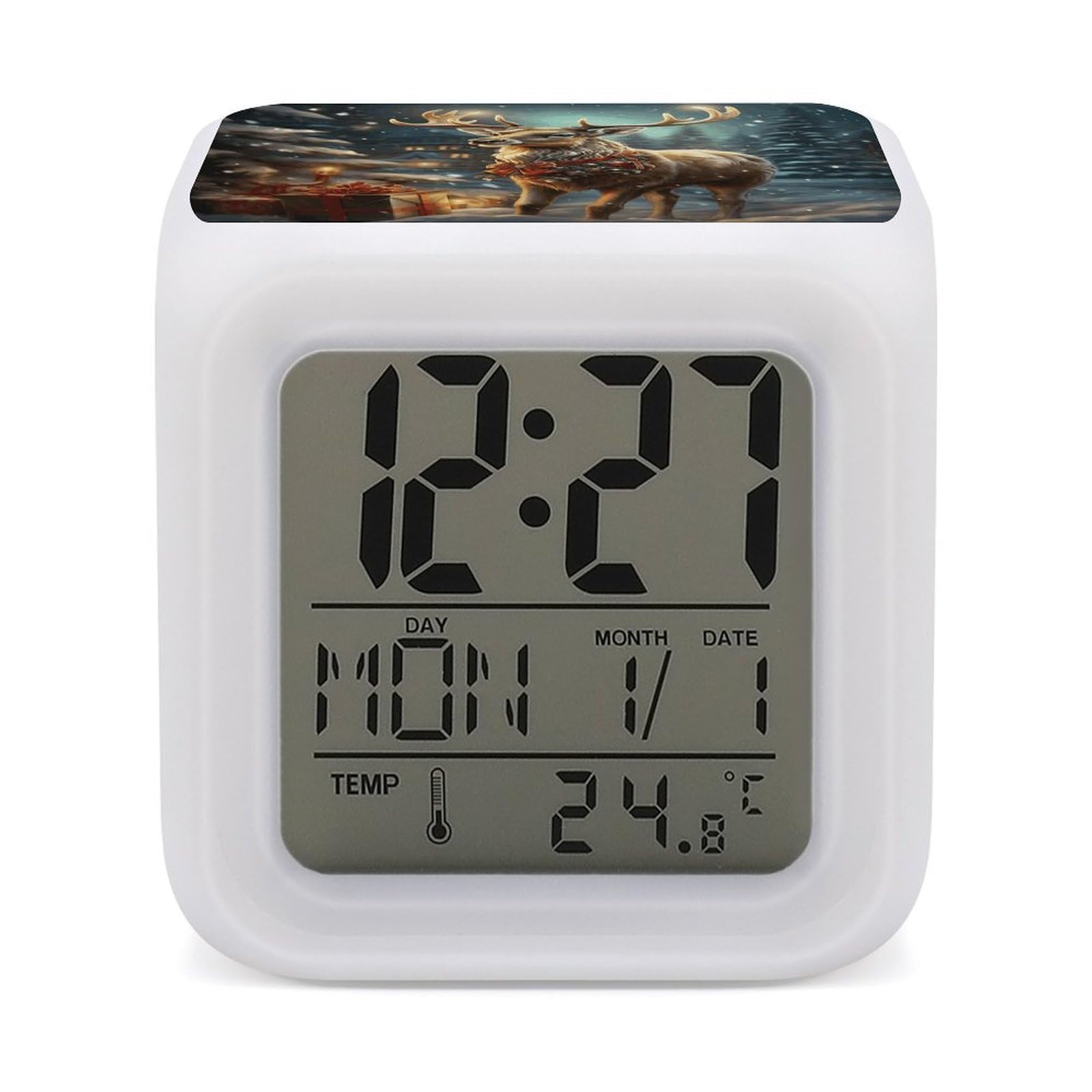 VstaDank Reindeer Digital Alarm Clock LED Display Screen Color Change Alarms Clock Smart Alarm Clock Wake Up Digital Clocks with 7 Color Nightlight for Bedroom