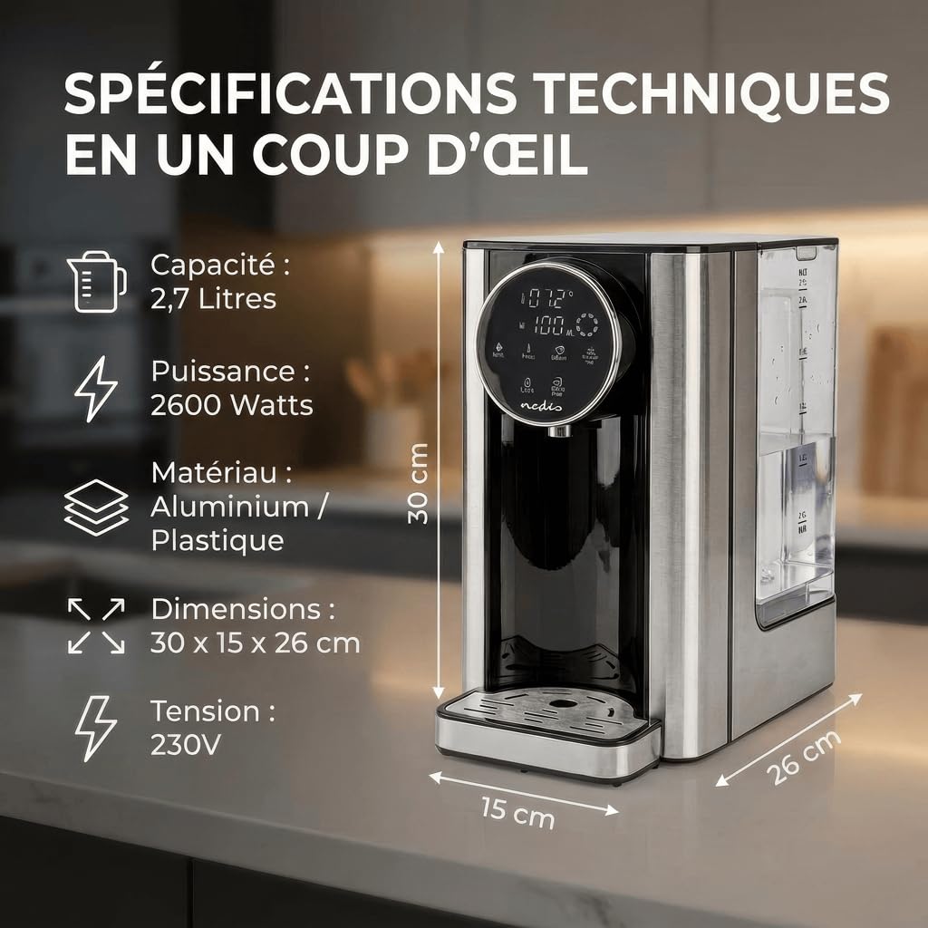 Distributeur d'eau Chaude - 2600 W - 2,7 l - Aluminium/Noir
