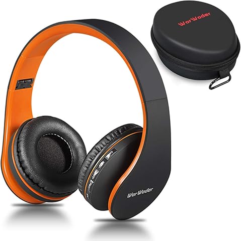 Wireless Bluetooth Over Ear Stereo Foldable Headphones,Wireless and Wired Mode Headsets with Soft Memory-Protein Earmuffs,Built-in Mic for Mobile Phone PC Laptop (Black-Organge)