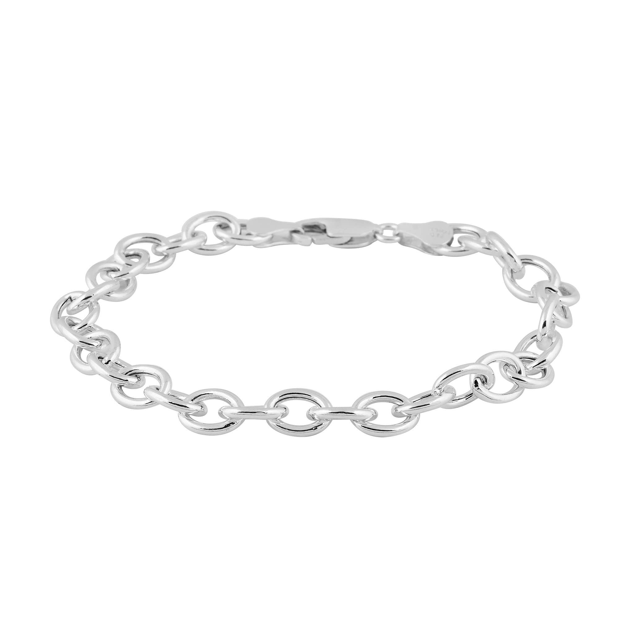 Silver Chain Bracelet for Women Size 8 Inches with with Lobster Claw Clasp Shinny 925 Sterling Stamped High Gloss Plain Solid Jewellery Metal Wt. 6.1 Grams