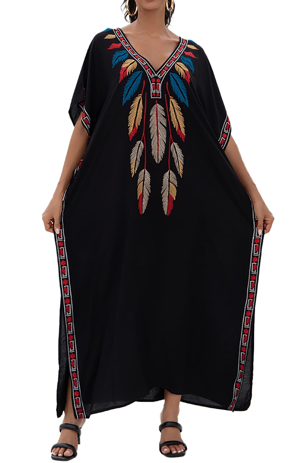 L-Peach Women's Black 2 Summer Long Beach Dress Kimono Maxi Kaftan Cover Ups